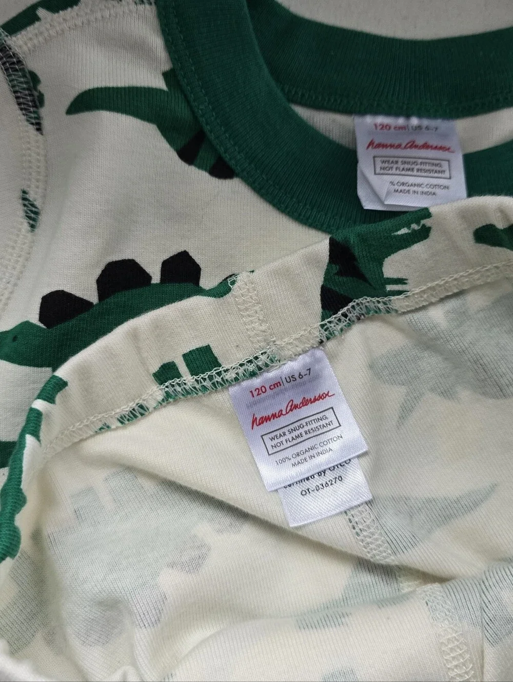 Hanna Andersson Green Trim Dinosaur Long John Pajamas